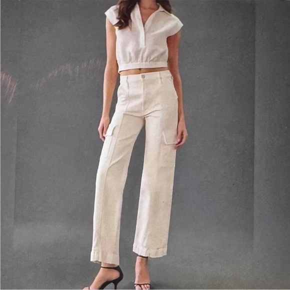 Mother wide leg jeans size 27 cargo the rambler cargo ankle cream puff off white